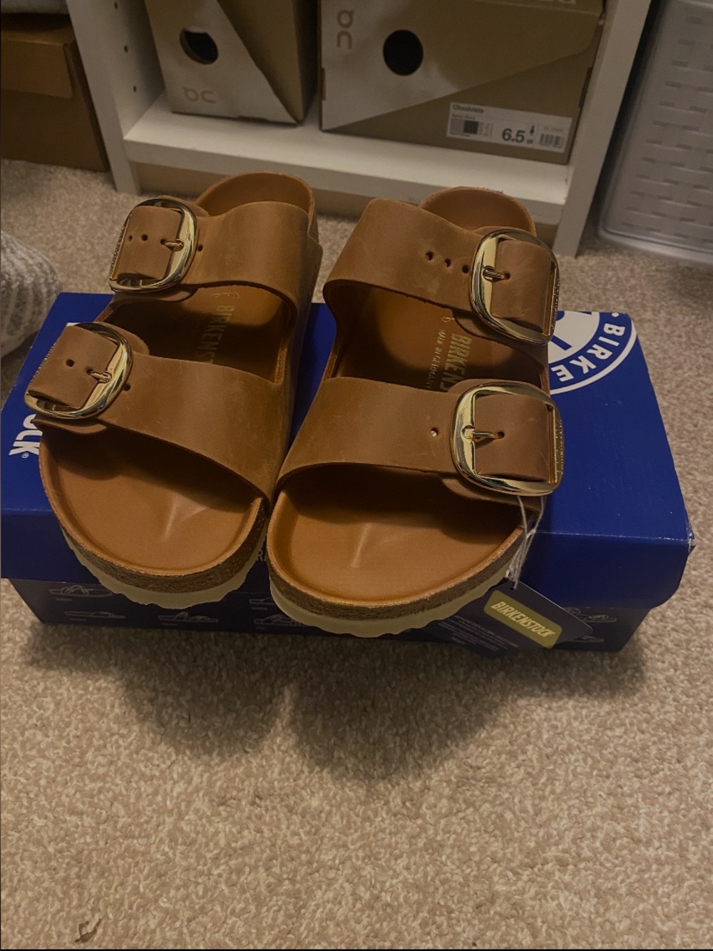 Birkenstock size 37 Big Buckle Cognac NWT